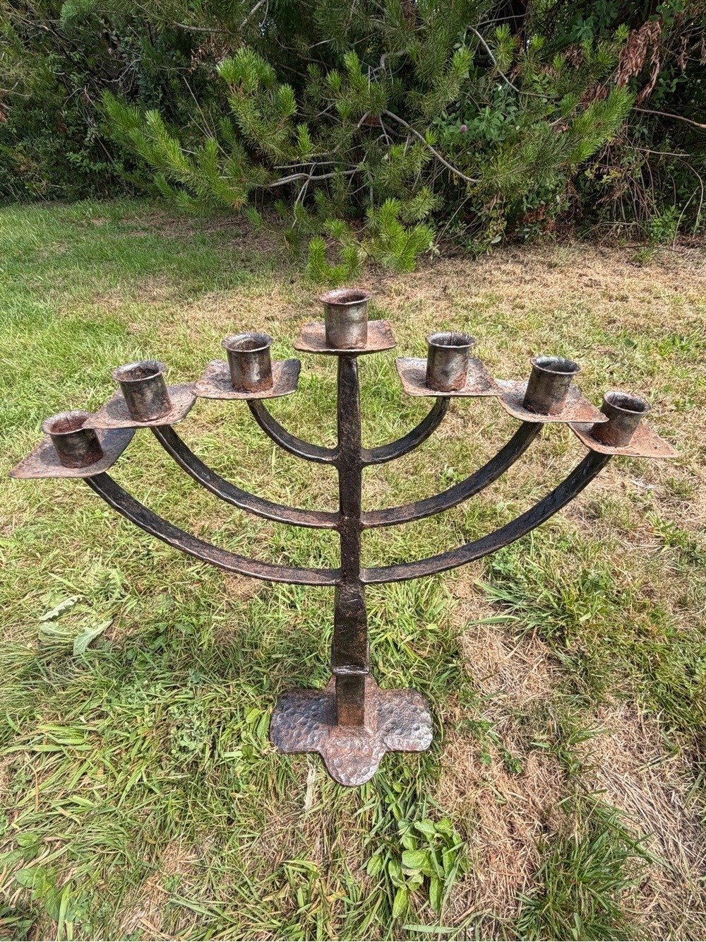 🔥🔥 Antique Hand-Forged 7-Light Menorah | Metal Gothic Candle Holder Medieval